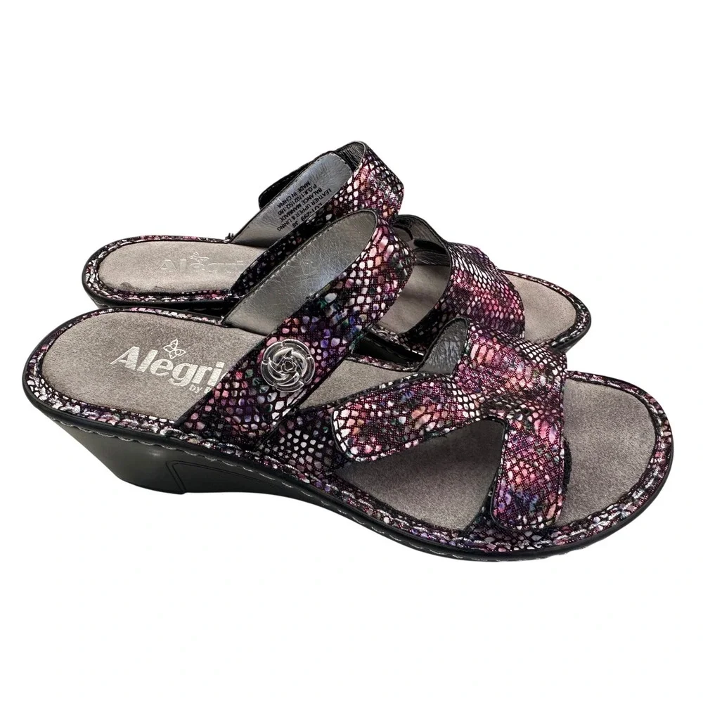 Alegria PG‎ Lite Womens Snakeskin Leather Wedge Pink Sandals Sz 38 8/8.5 Comfort - Picture 4 of 7